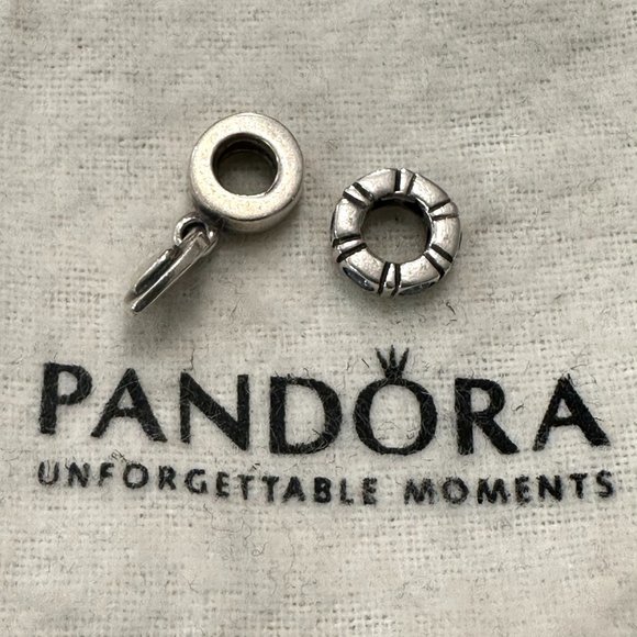 (2) Authentic Pandora Charm Spacers Blue CZ Stones Dangle Heart Sliver 925 ALE - Picture 6 of 7